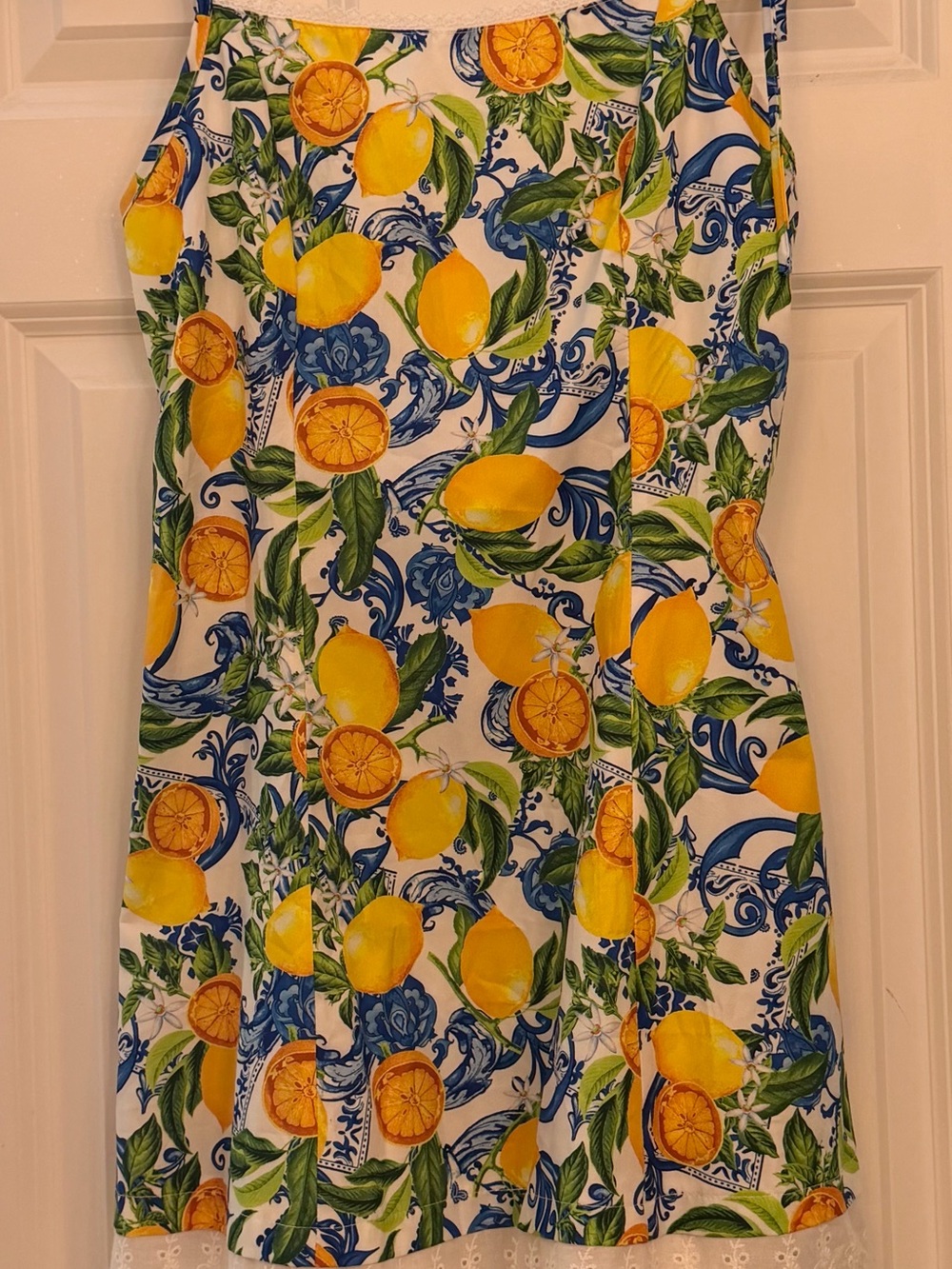 Source Unknown Yellow Lemon Print Mini Dress with Blue & Green Accents